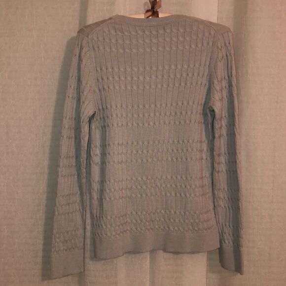 Tommy Hilfiger S Light Gray Silver Cable Knit Light Cotton Crewneck Sweater - Picture 2 of 9